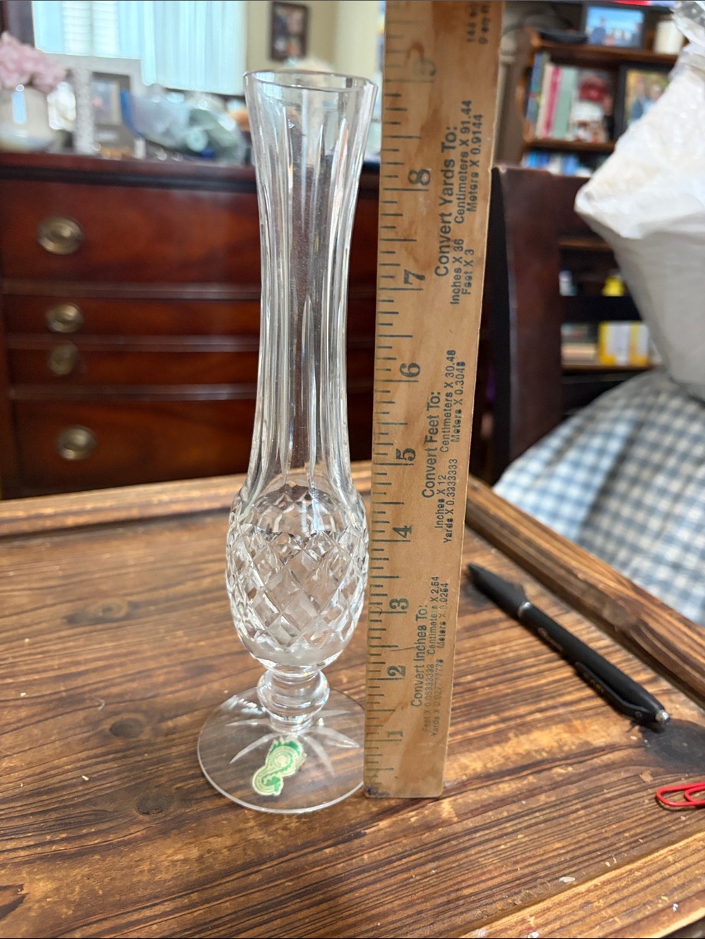 Waterford Crystal Bud Vase with Diamond Pattern - Clear, 9 inches tall